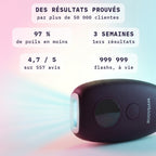 Résultats de l'épilateur à lumière pulsée Bodysiam Elite : 97 % de poils en moins, premiers résultats en 3 semaines, 4,7/5 sur 557 avis, 999 999 flashs