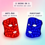 Masque LED visage Bodysiam : soin anti-âge en lumière rouge et soin purifiant en lumière bleue